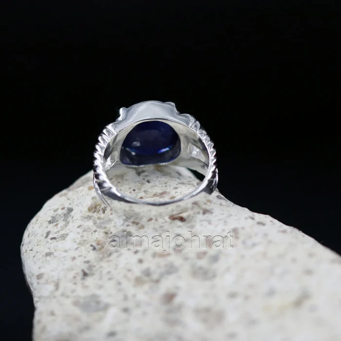 ⁦Natural Blue Sapphire (Certified) Ring - Silver Ring⁩ - الصورة ⁦3⁩
