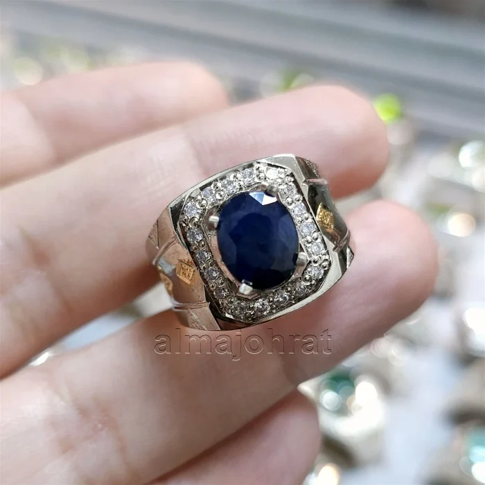 ⁦Natural Blue Sapphire Ring - Silver Ring⁩ - الصورة ⁦2⁩