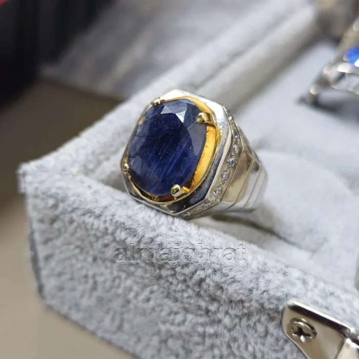 ⁦Natural Blue Sapphire Untreated (Certified) Ring - Silver Ring⁩ - الصورة ⁦1⁩