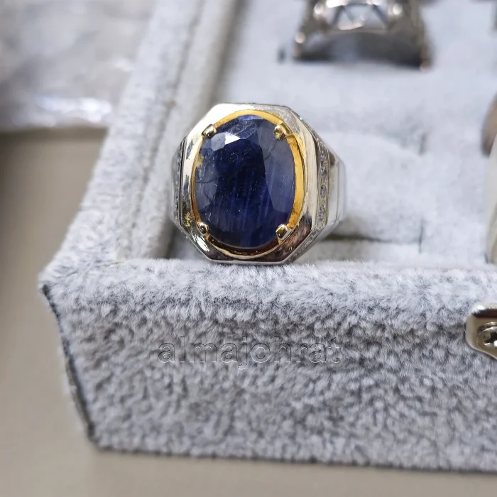 ⁦Natural Blue Sapphire Untreated (Certified) Ring - Silver Ring⁩ - الصورة ⁦2⁩
