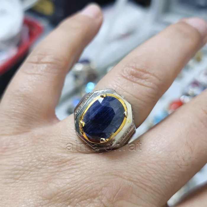 ⁦Natural Blue Sapphire Untreated (Certified) Ring - Silver Ring⁩ - الصورة ⁦4⁩
