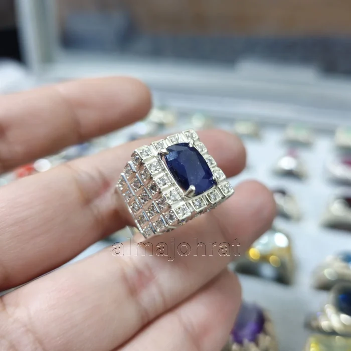 ⁦Natural Blue Sapphire (Certified) Ring - Silver Ring⁩ - الصورة ⁦2⁩