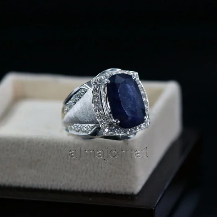 ⁦Natural Blue Sapphire (Certified) Ring - Silver Ring⁩ - الصورة ⁦3⁩