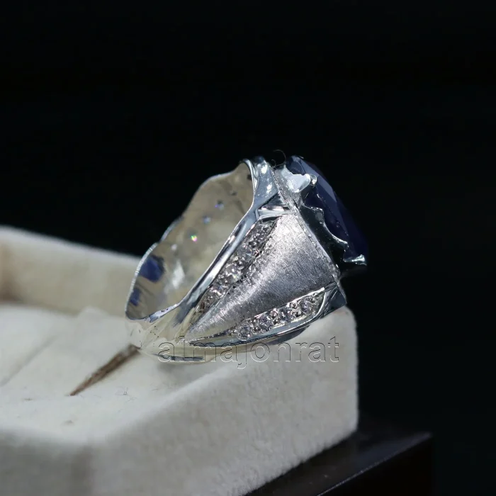 ⁦Natural Blue Sapphire (Certified) Ring - Silver Ring⁩ - الصورة ⁦4⁩