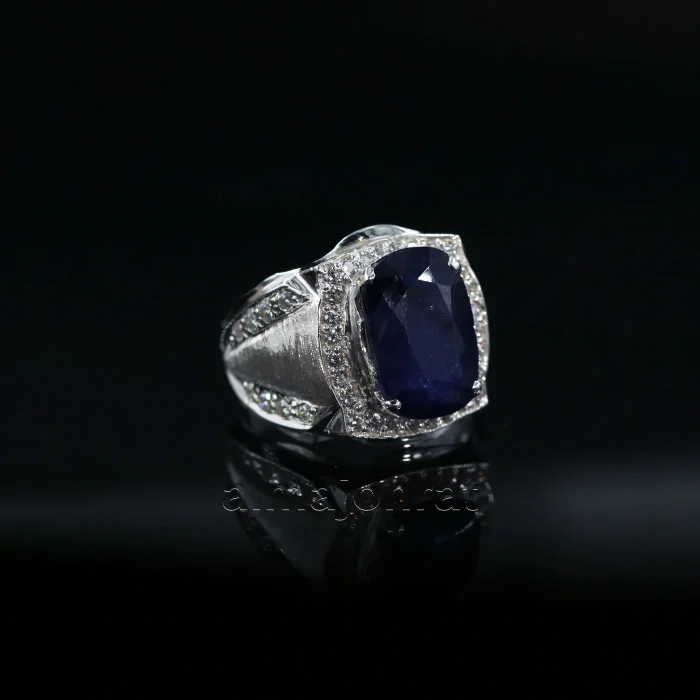 ⁦Natural Blue Sapphire (Certified) Ring - Silver Ring⁩ - الصورة ⁦5⁩