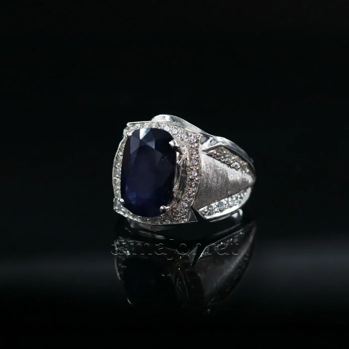 ⁦Natural Blue Sapphire (Certified) Ring - Silver Ring⁩ - الصورة ⁦6⁩