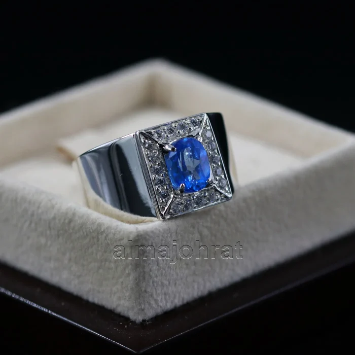 ⁦Blue Topaz Natural Gemstone - 925 Silver Ring⁩ - الصورة ⁦2⁩