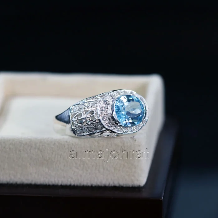 ⁦Swiss Blue Topaz Natural Gemstone - 925 Silver Ring⁩ - الصورة ⁦2⁩