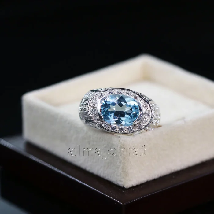 ⁦Swiss Blue Topaz Natural Gemstone - 925 Silver Ring⁩ - الصورة ⁦1⁩