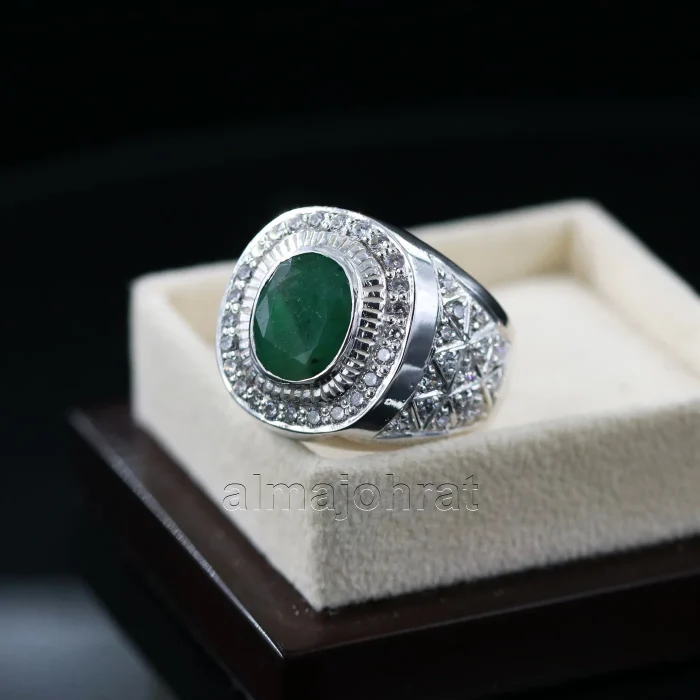 Swat Emerald Natural Lab Certified - Pure Silver Ring - Image 1