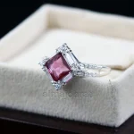 ⁦Natural Rhodolite Garnet Gemstone Ring for Women Silver 925⁩ - الصورة ⁦3⁩
