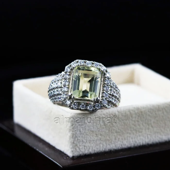 ⁦Natural Citrine Stone -  Lemon Quartz Silver Ring for Women⁩ - الصورة ⁦5⁩