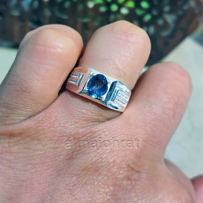 ⁦London Blue Topaz Natural Gemstone - Silver Ring⁩ - الصورة ⁦3⁩