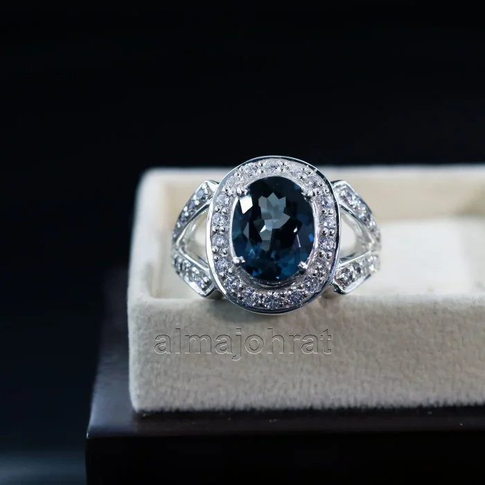 ⁦London Blue Topaz Natural Gemstone - Silver Ring⁩ - الصورة ⁦6⁩