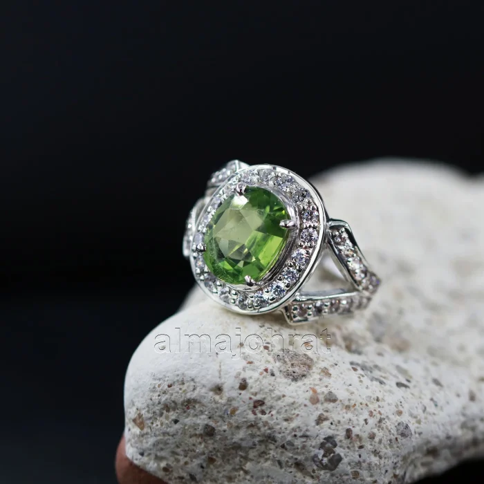 ⁦Natural Peridot Gemstone Ring Pure Silver⁩ - الصورة ⁦6⁩