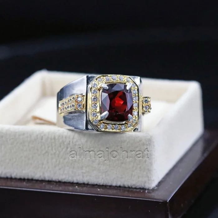 ⁦Natural Rhodolite Garnet Gemstone Ring Silver⁩ - الصورة ⁦2⁩