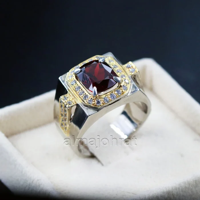 ⁦Natural Rhodolite Garnet Gemstone Ring Silver⁩ - الصورة ⁦5⁩