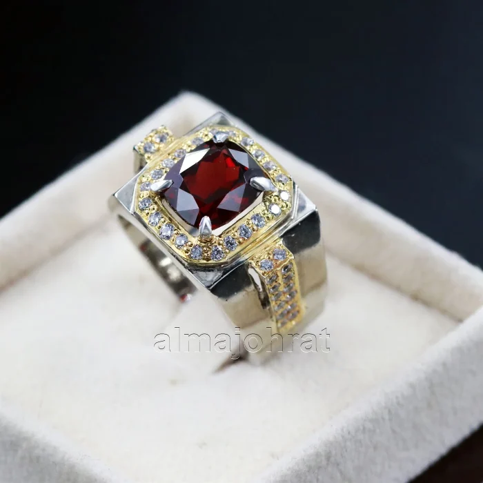 ⁦Natural Rhodolite Garnet Gemstone Ring Silver⁩ - الصورة ⁦1⁩