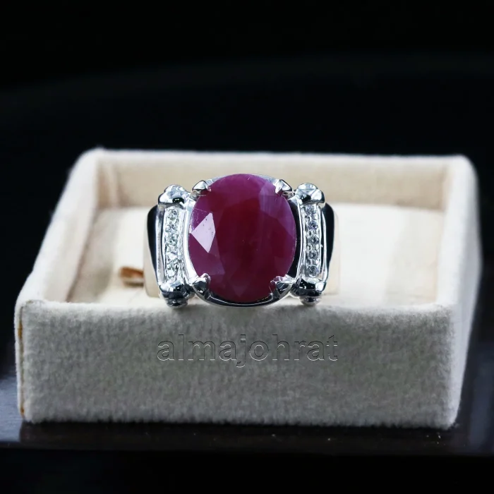 ⁦Natural Ruby (Untreated) Stone Ring - Pure Silver Ring⁩ - الصورة ⁦1⁩