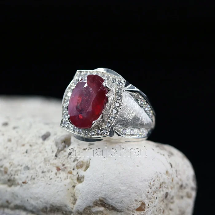 ⁦Natural Ruby Stone Ring - Pure Silver Ring - Yaqut Stone⁩ - الصورة ⁦1⁩