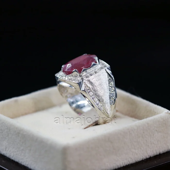 ⁦Natural Ruby Stone Ring - Pure Silver Ring - Yaqut Stone⁩ - الصورة ⁦5⁩