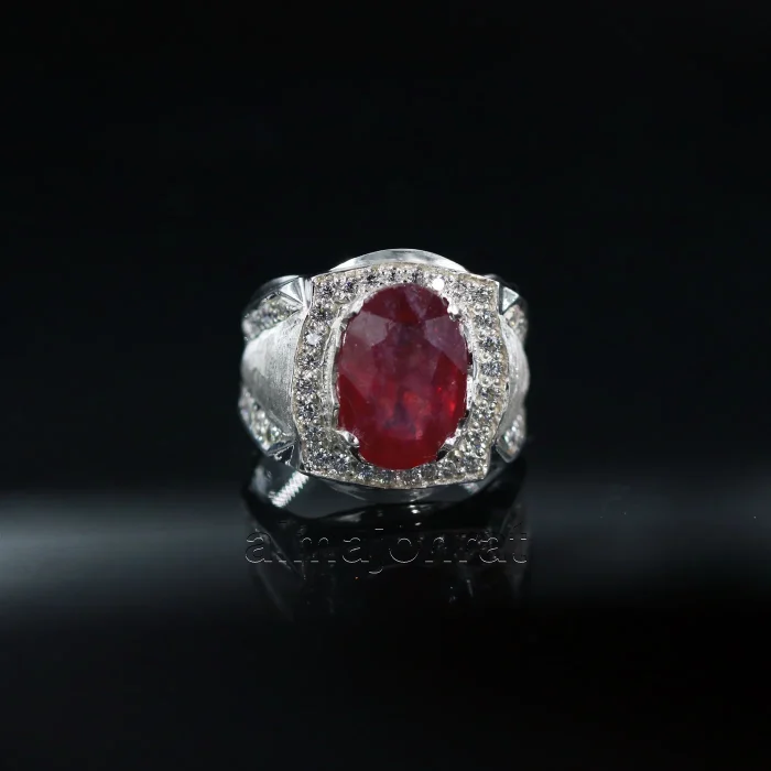 ⁦Natural Ruby Stone Ring - Pure Silver Ring - Yaqut Stone⁩ - الصورة ⁦4⁩