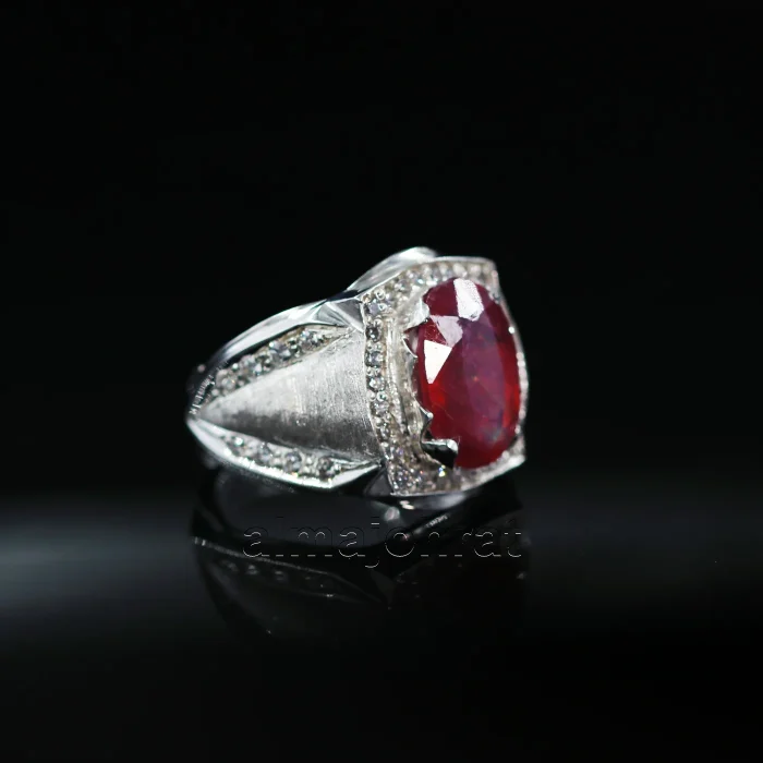 ⁦Natural Ruby Stone Ring - Pure Silver Ring - Yaqut Stone⁩ - الصورة ⁦3⁩