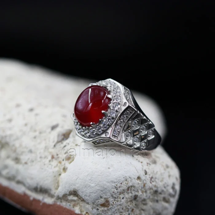 ⁦Natural Ruby Ring - Pure Silver Ring (Yaqoot Stone)⁩ - الصورة ⁦3⁩