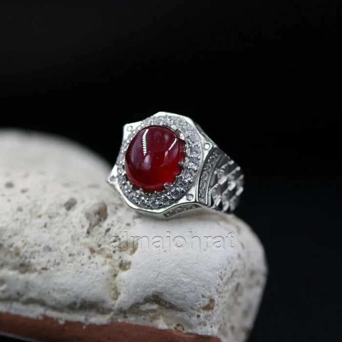 ⁦Natural Ruby Ring - Pure Silver Ring (Yaqoot Stone)⁩ - الصورة ⁦2⁩