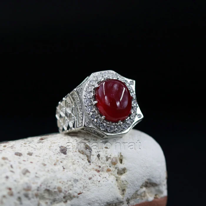 ⁦Natural Ruby Ring - Pure Silver Ring (Yaqoot Stone)⁩ - الصورة ⁦1⁩