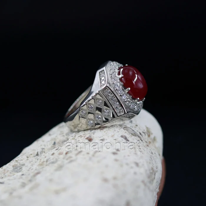 ⁦Natural Ruby Ring - Pure Silver Ring (Yaqoot Stone)⁩ - الصورة ⁦4⁩