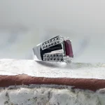⁦Natural Ruby Stone Ring - Pure Silver Ring - Yaqut Stone⁩ - الصورة ⁦2⁩