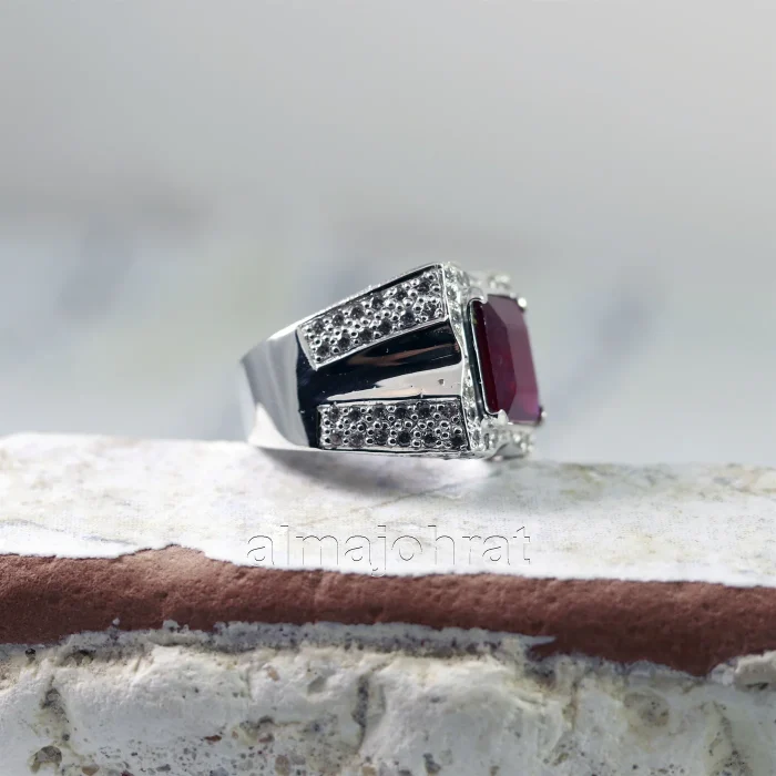 ⁦Natural Ruby Stone Ring - Pure Silver Ring - Yaqut Stone⁩ - الصورة ⁦2⁩