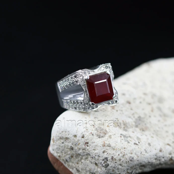 ⁦Natural Ruby Stone Ring - Pure Silver Ring - Yaqut Stone⁩ - الصورة ⁦1⁩