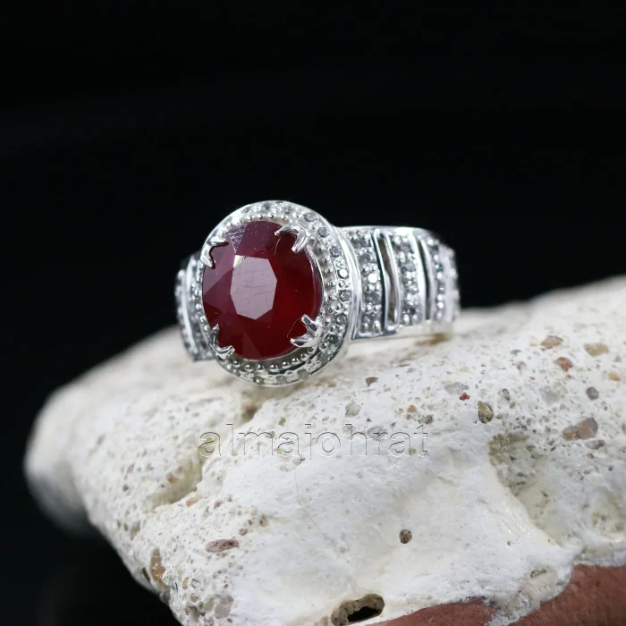 ⁦Natural Ruby Stone Ring - Pure Silver Ring⁩ - الصورة ⁦7⁩