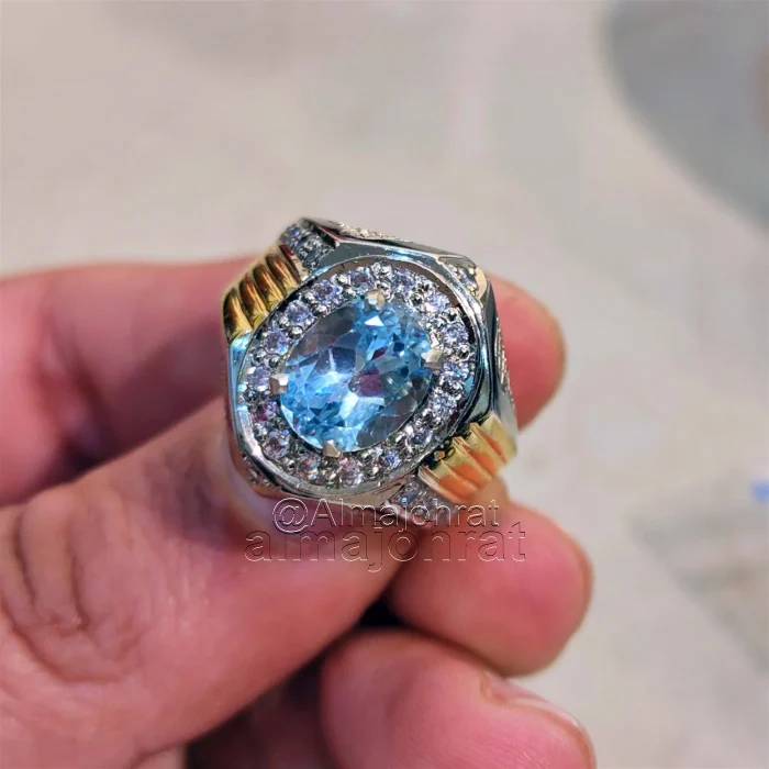 ⁦Swiss Blue Topaz Natural Gemstone - 925 Silver Ring⁩ - الصورة ⁦3⁩