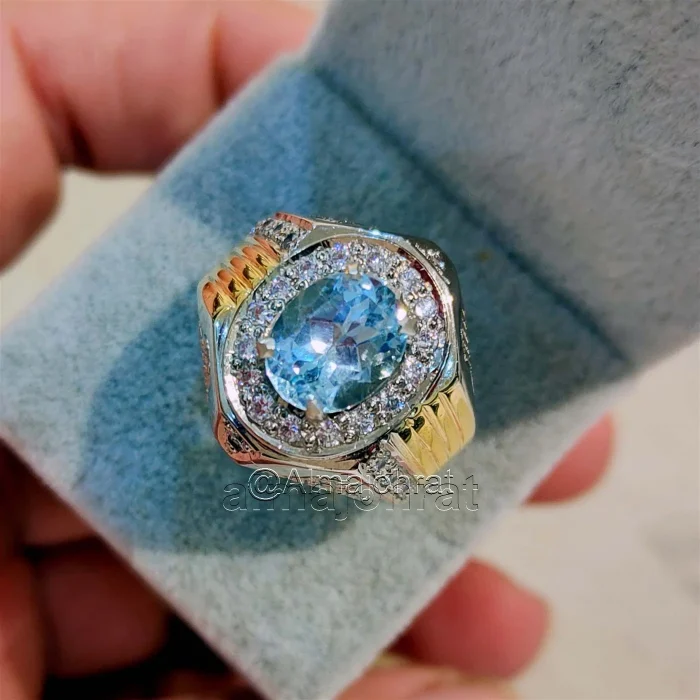 ⁦Swiss Blue Topaz Natural Gemstone - 925 Silver Ring⁩ - الصورة ⁦6⁩