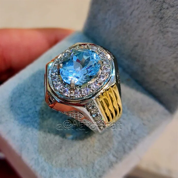 ⁦Swiss Blue Topaz Natural Gemstone - 925 Silver Ring⁩ - الصورة ⁦5⁩