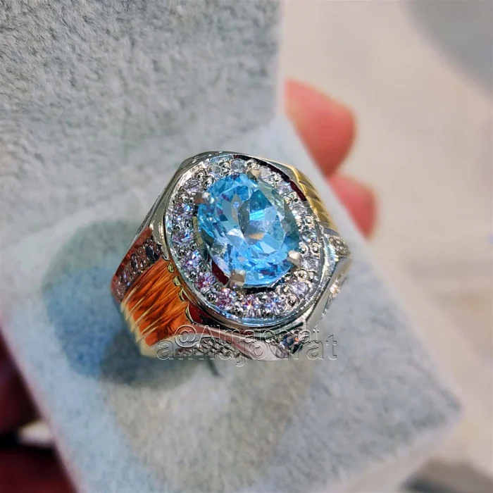 ⁦Swiss Blue Topaz Natural Gemstone - 925 Silver Ring⁩ - الصورة ⁦1⁩
