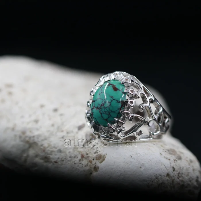 Nishaburi Feroza - Natural Turquoise Silver 925 Ring - Image 4