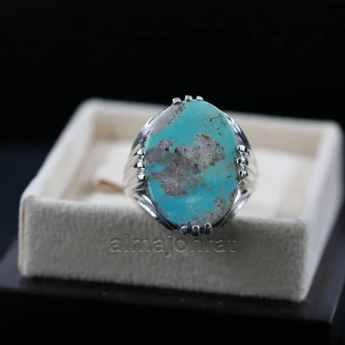 Natural Turquoise Ring - Nishaburi Shajri Feroza Pure Silver Ring - Image 3