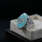 Natural Turquoise Ring - Nishaburi Shajri Feroza Pure Silver Ring
