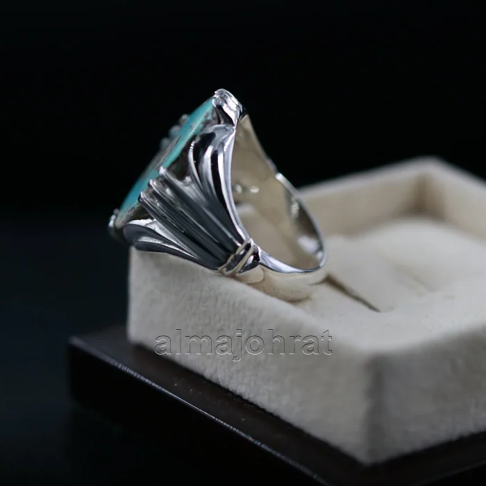 Natural Turquoise Ring - Nishaburi Shajri Feroza Pure Silver Ring - Image 4