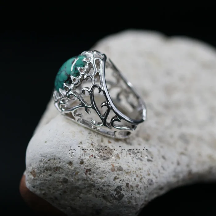 Nishaburi Feroza - Natural Turquoise Silver 925 Ring - Image 3