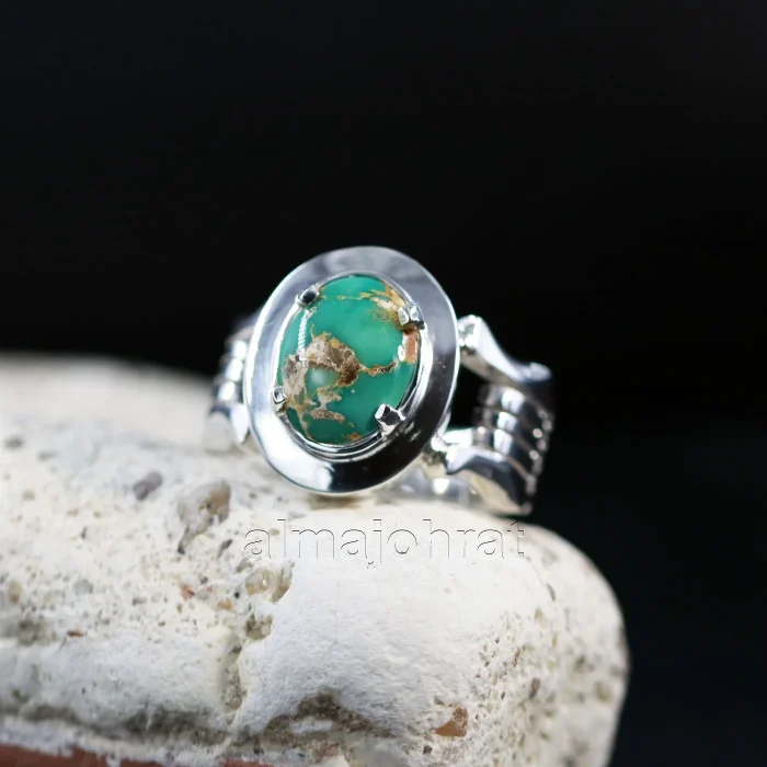 Natural Turquoise Ring - Nishaburi Shajri Feroza Pure Silver Ring - Image 3