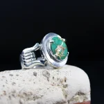 Natural Turquoise Ring - Nishaburi Shajri Feroza Pure Silver Ring