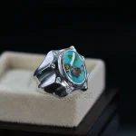 Natural Turquoise Ring - Nishaburi Shajri Feroza Pure Silver Ring - Image 3