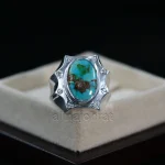 Natural Turquoise Ring - Nishaburi Shajri Feroza Pure Silver Ring