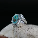 Natural Turquoise Ring - Nishaburi Shajri Feroza Pure Silver Ring - Image 2