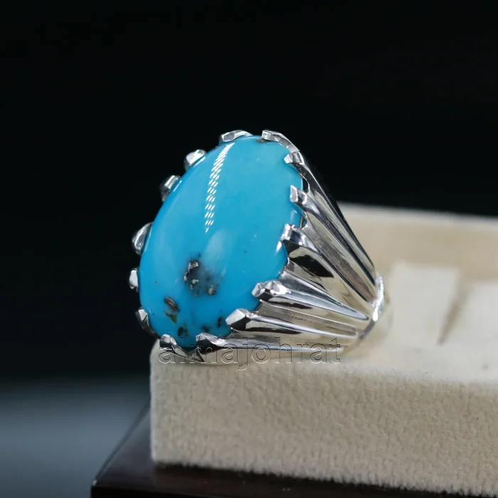Natural Turquoise Ring - Shajri Feroza Pure Silver Ring - Firoza - Image 8